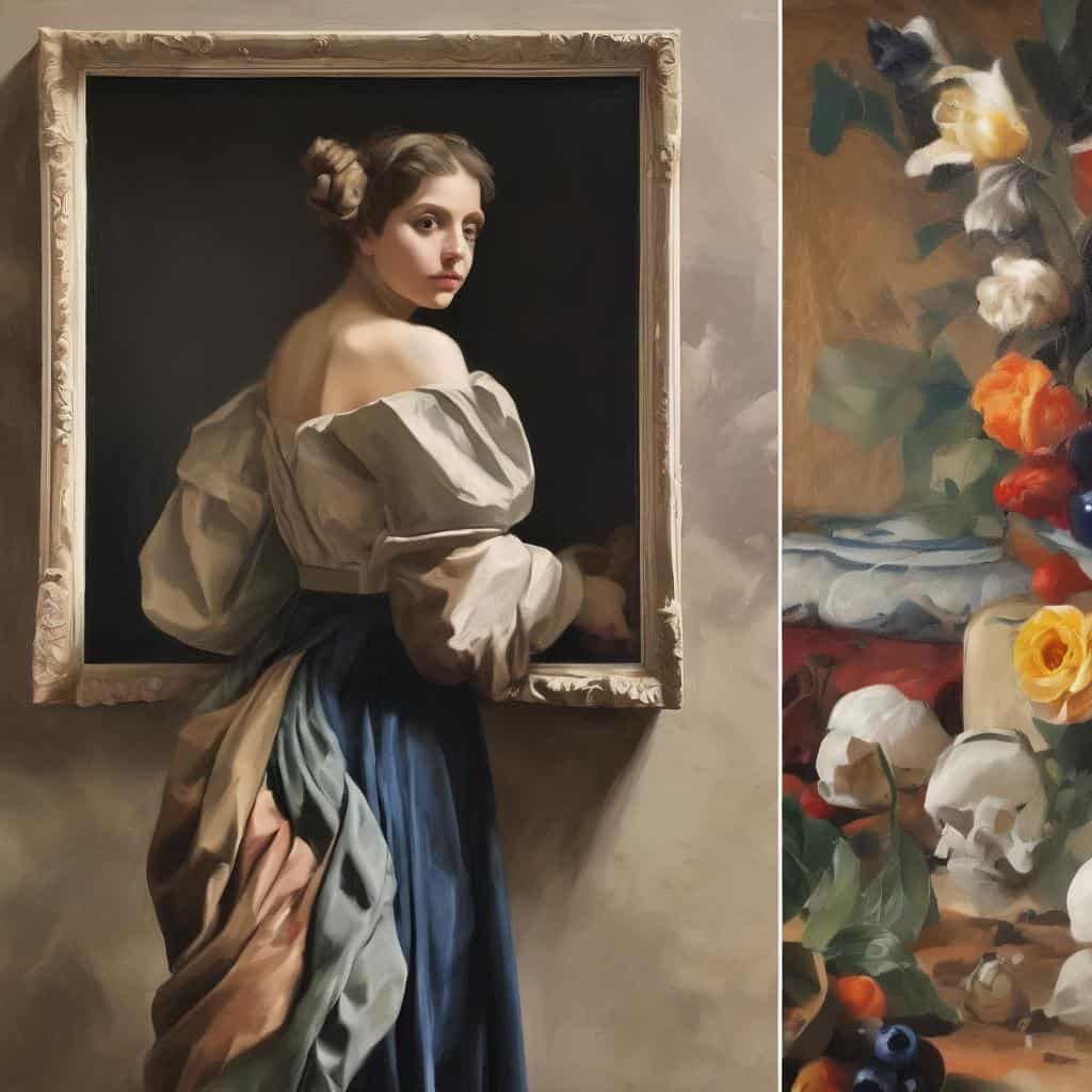 Ορατότητα και τέχνη: γυναίκα σε πίνακα ζωγραφικής με λουλούδια, συνδυασμός λόγου και εικόνας, δημιουργικότητα και ποίηση.